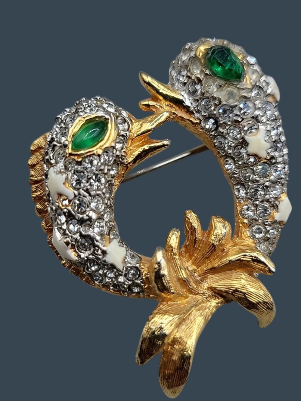 KJL Zodiac Pisces Brooch Rhinestone Double Fish Rare Vintage Kenneth Jay Lane - Picture 7 of 12